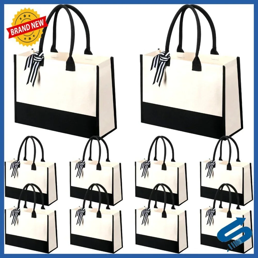 Canvas Tote Bags with Zipper Pocket Elegant Gift Set of 10 Reusable
